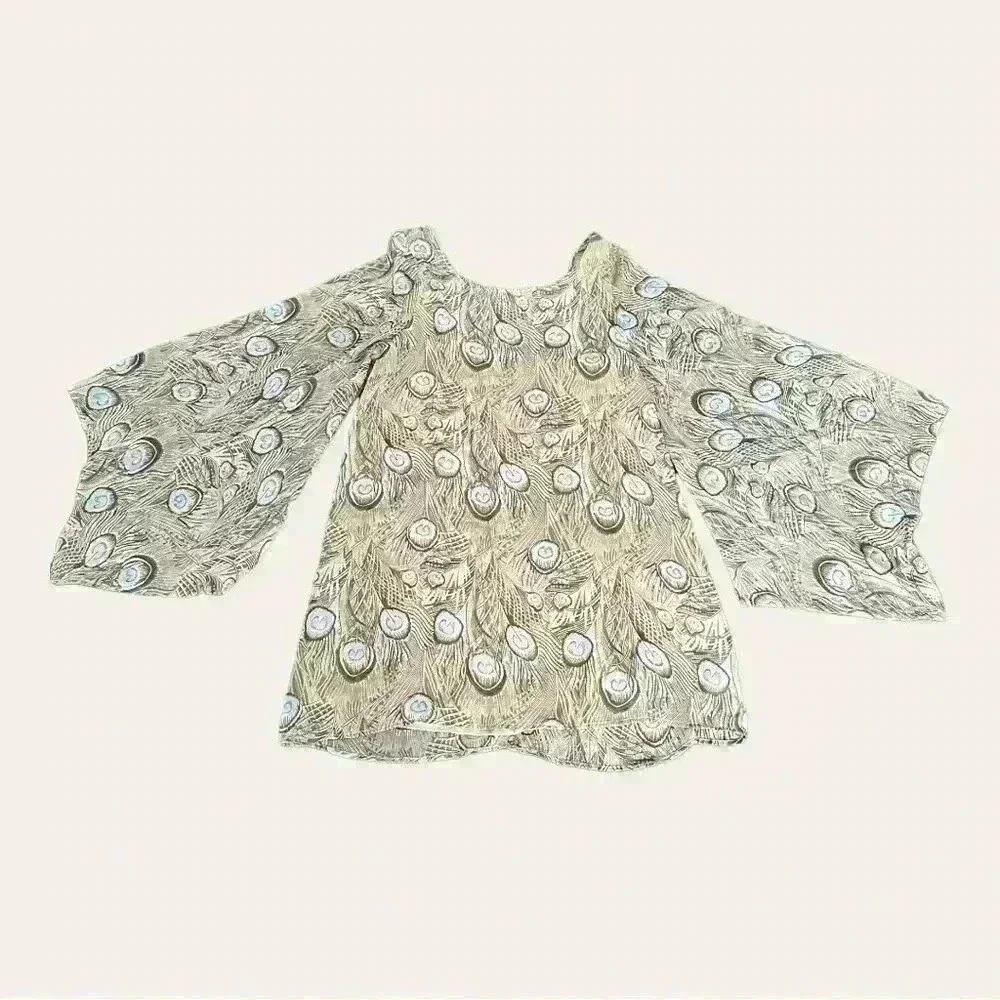 Show Me Your MuMu Peacock Feather Mini Tunic Dress with Butterfly Sleeves Size M